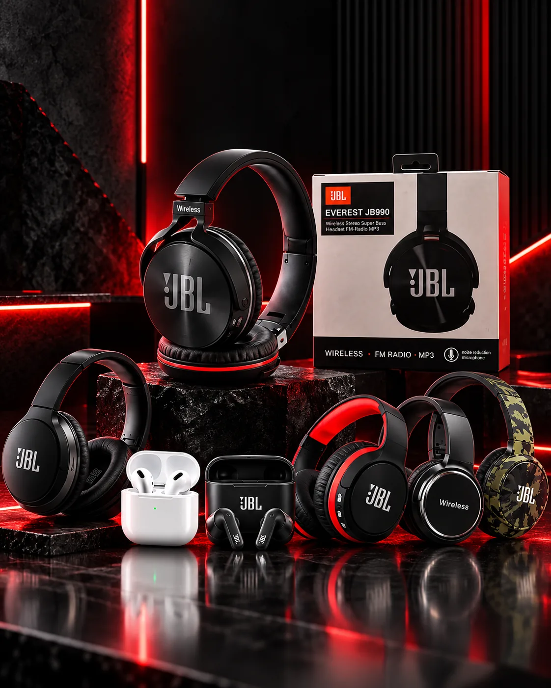 Fones de ouvido Bluetooth JBL e headphones de vários modelos