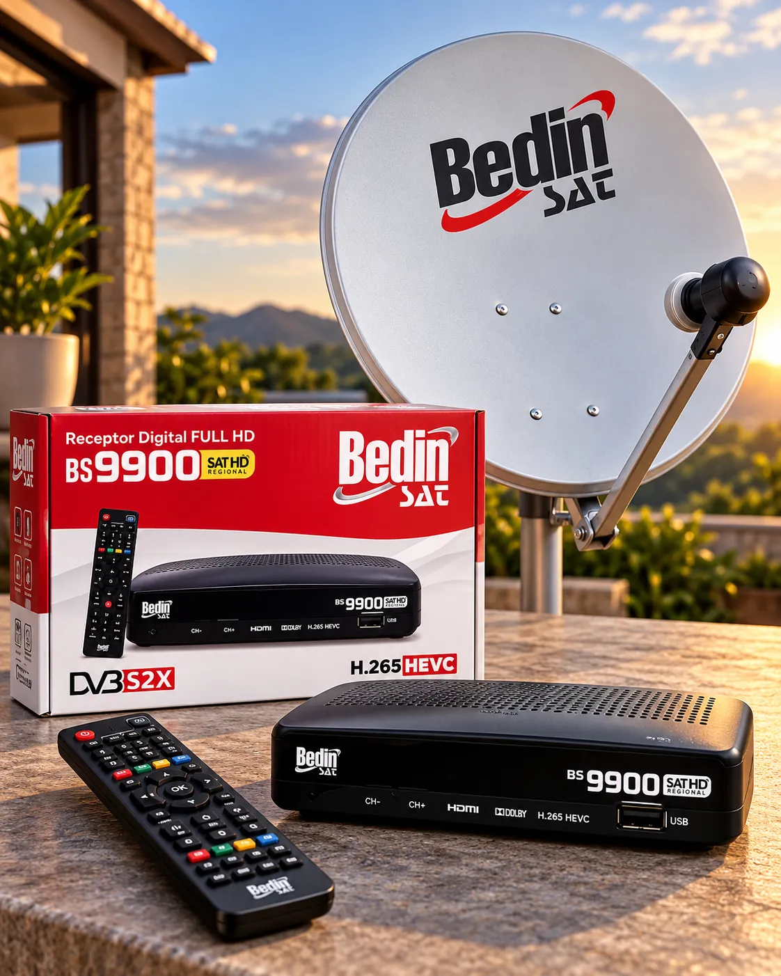 Kit nova parabólica Bedin Sat com receptor BS9900
