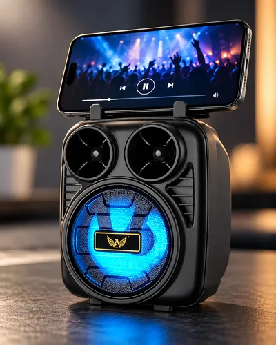 Mini caixa de som Inova com suporte para celular